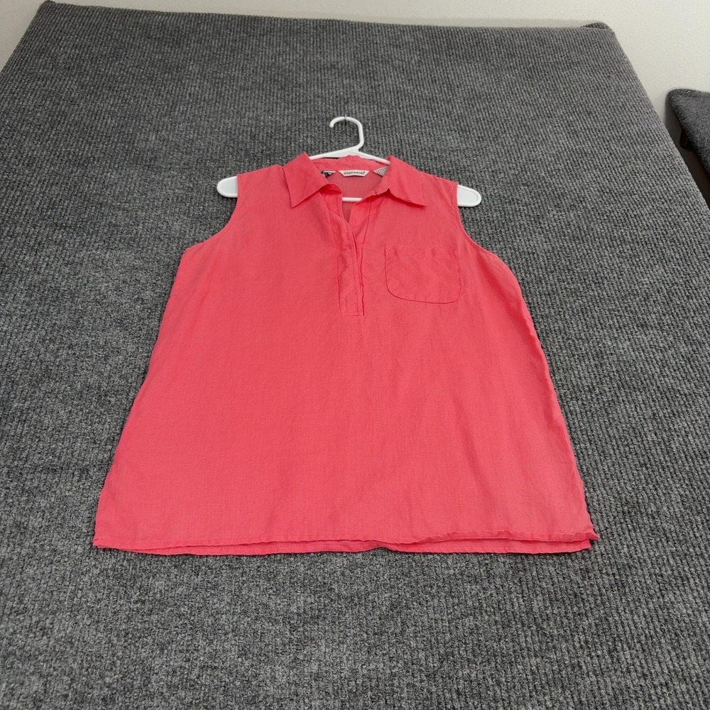Richard Malcolm Top Women S Pink Linen Sleeveless Collared V-Neck Coastal Summer